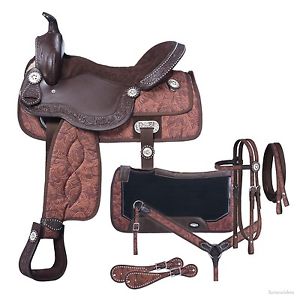 15 Inch Pro Trail Western Saddle Package -7 Piece-Eclipse -Brown Tooled Print