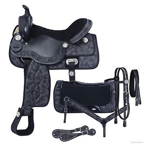 15 Inch Pro Trail Western Saddle Package -7 Piece-Eclipse -Black Tooled Print