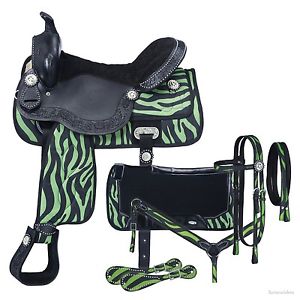 15 Inch Pro Trail Western Saddle Package -7 Piece-Eclipse-Neon Green-Black Zebra