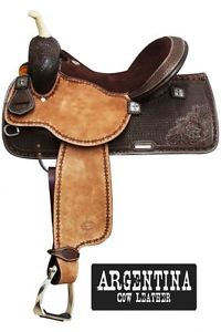 Showman Argentina Cow Leather Barrel Style Saddle Full QH Bars 15" 16" NEW