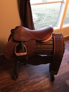 Brown Leather English Saddle 17 1/2 W/ Girth & Stirrups