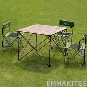 Aluminum Folding Dining Table with 4Pcs Chairs Set for Camping Fishing Yard BBQ