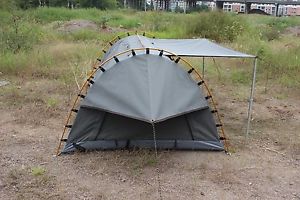 Deluxe Swag Freestanding Double Swag Camping Canvas Tent Aluminum Pole Grey