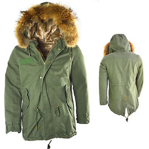 Burocs 6512 Homme Manteau Parka Fourrure Automne Hiver Veste Longue Kaki Vert