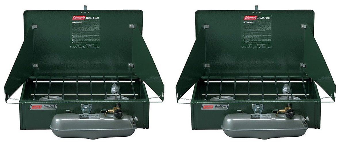Coleman Portable Camping Dual Fuel 2-Burner Compact Liquid Fuel Gas Stoves, 2