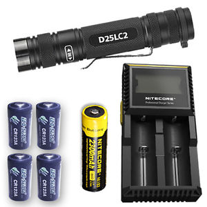 EagleTac D25LC2 Nichia Flashlight w/D2 Charger, NL183 & 4x Eco-Sensa CR123A
