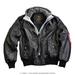 Alpha Industries MA-1 D-TEC FL Veste en cuir, Simili-cuir, noir, gris, 123106