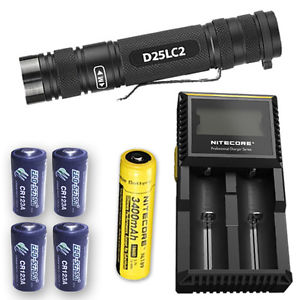 EagleTac D25LC2 Nichia Flashlight w/D2 Charger, NL189 & 4x Eco-Sensa CR123A