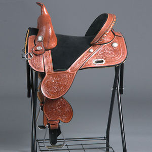 14.5" CIRCLE Y TAMMY FISCHER TREELESS DAISY BARREL LEATHER TOOLED HORSE SADDLE