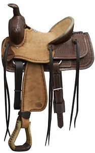 13" MEDIUM Blue River Roping Saddle Rough Out Leather & Basket weave Tooling!