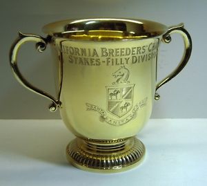 TIFFANY STERLING SILVER GOLD TROPHY CUP HORSE SANTA ANITA CALIFORNIA BREEDERS