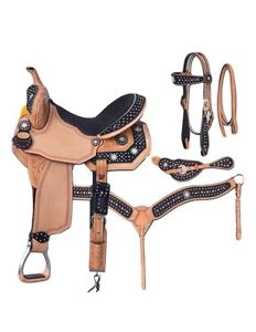 Silver Royal Saddle 5 Piece Set Spur Conchos 15" Brown Black 9SR27655P