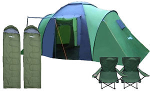 Trijan Outdoor 4/6 Person Camping Hiking Tent with Two Sleeping Bags & Chairs