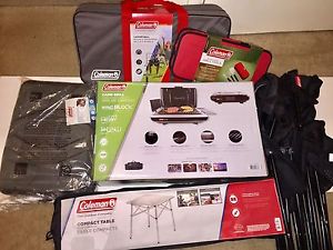 COLEMAN Tailgating Camping Kit Propane Grill Table Cooler Chairs Ladderball Game