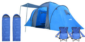 Trijan Outdoor 4/6 Person Camping Hiking Tent with Two Sleeping Bags & Chairs