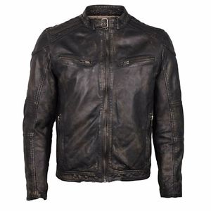 Trapper Veste En Cuir veste en cuir noir marron Used Look Biker Look Lent black