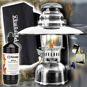 PETROMAX HK150 Starklichtlampe - verchromt poliert +/- Schirm, Tasche, Öl - NEU