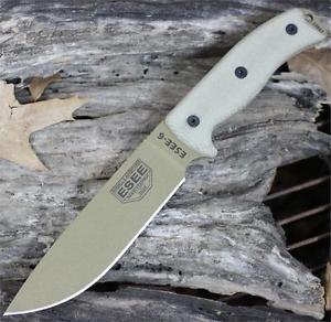 ES6PDE ESEE Dark Earth 1095 Carbon Green Micarta Handle Kydex Sheath Made USA