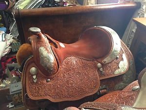 Vintage Billy Cook Western Show Saddle lots of silver with Padded Cover