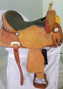 Double C Western Saddle, size: 15", Natural with Chocolate Gator Seat