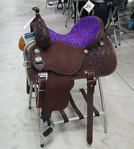 Martin 14.5" Cervi Crown C Roughout Barrel Saddle. Purple Seat & Floral Tooling!