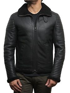Brandslock Mens 100% Originale Nero Pelle Di Pecora Lana Bomber Vintage Giacca