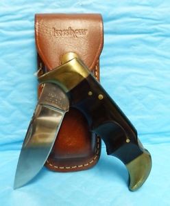 KERSHAW FOLDING FIELD #1050 LOCKBACK w/ TAN LEATHER SHEATH COLLECTORS KNIFE #3