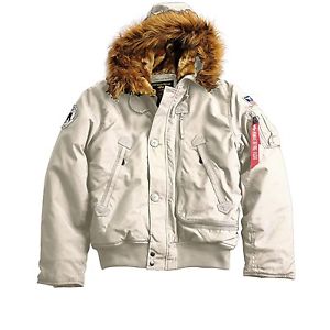 ALPHA INDUSTRIES POLAR SV JACKET BLANC CASSÉ VESTE D'HIVER EN M AVEC CAPUCHE