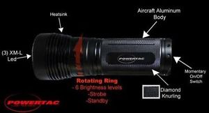 PETR-PWTX3KG2-PowerTac X3000 LED Flashlight 3000 Lumens, Uses 3 by 18650 Rechar