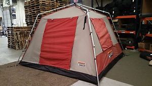 Pine Deluxe 6 Person Turbo Tent, Canvas, Pop up, Waterproof, 4 Season, Tan, Red