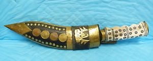 HANDMADE 13.5" FIXED DESIGN CARVED BLADE GURKA KNIFE & ORNATE DECOR SHEATH #11