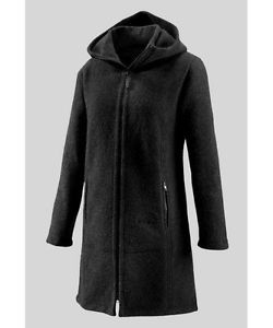 Mufflon Rika caldo Cappotto lana con cappuccio, nero