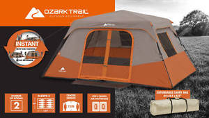 OzarkTrail Inst 13' x 9' Cabin Camping Tent, Sleeps 8 60 Sec Setup Pre Att poles