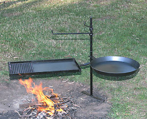 Australian made swing away BBQ kit 1m pole 540mm plate/grill 400mm frypan steel