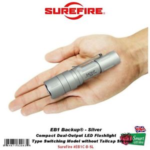 SureFire LED Flashlight EB1 Backup, No Shroud, Click Switch, Silver #EB1C-B-SL