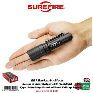 SureFire LED Flashlight EB1 Backup, No Shroud, Click Switch, Black #EB1C-B-BK