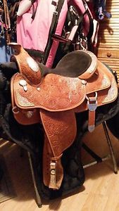15 1/2" 15.5" Custom made Circle Y show saddle with lots of silver