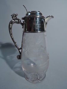 Victorian Decanter - Fox Hunt Hunting - English Sterling Silver & Glass - 1883