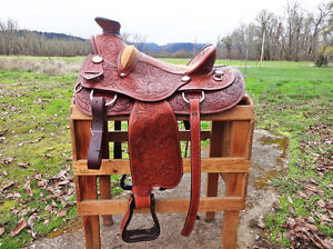 16" ROUGH OUT WESTERN LEATHER HORSE COWBOY WADE ROPING ROPER RANCH SADDLE TACK