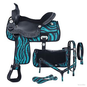 15 Inch Pro Trail Western Saddle Package -7 Piece-Eclipse -Turquoise-Black Zebra