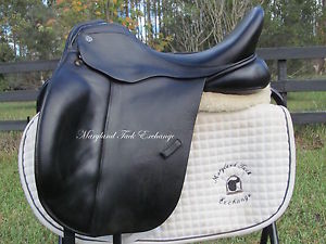 18" TRILOGY AMADEO ELITE black dressage saddle- WIDE TREE--WOOL FLOCKED