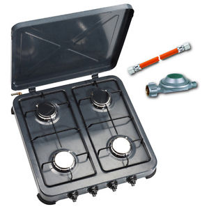 Grande fornello a gas 4 lampade SET Regolatore & 1m Tubo gas Piezo - accensione/