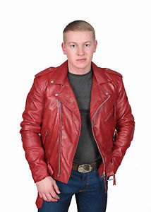 ROUGE Veste Motard Cuir Pour Hommes ajusté X-Zip Classique Brando MANTEAU