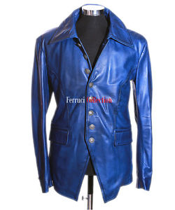 Lucifer Bleu Foncé Pour Hommes Gothique De Style Élégant Cuir De Mouton Blazer