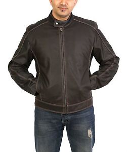 Hommes Solide Brun Veste Motard Cuir Vintage Décontracté Fermeture Éclair