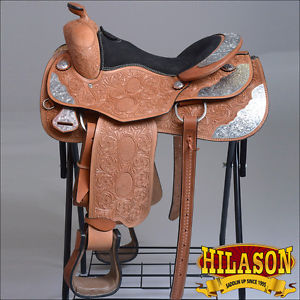 OS064TK 16" HILASON WESTER LEATHER EQUITATION SHOW TRAIL PLEASURE SADDLE