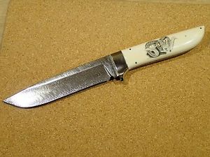 DNC HANDARBEIT MESSER SCRIMSHAW DAMASTSTAHL MAMMUTSTOSSZAHN