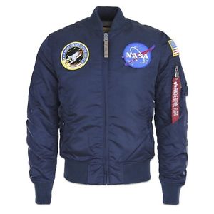 NUOVO ALPHA INDUSTRIE MA-1 VF NASA GIACCA - REP BLU - NUOVO CON ETICHETTA