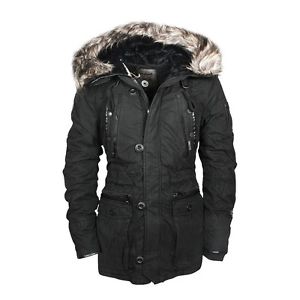 Khujo Katoko Uomo Cappotto Eskimo Giacca Invernale Collo di pelliccia Nero
