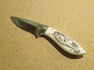 HANDARBEIT TUMPEK MESSER SCRIMSHAW ATS 34 STAHL MAMMUTSTOSSZAHN